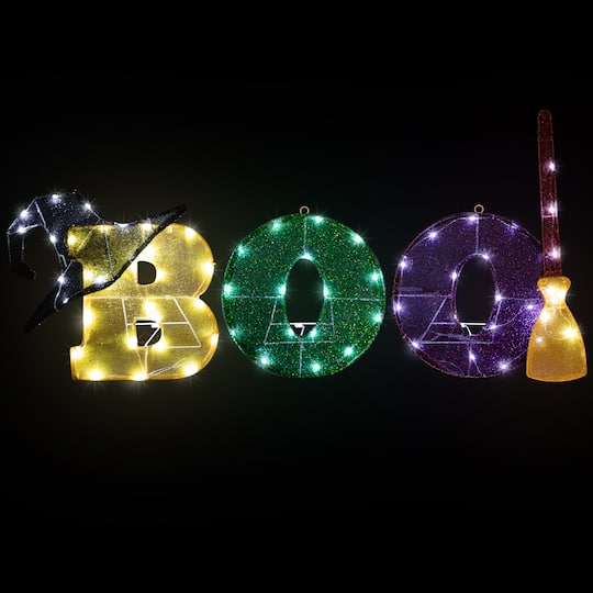 50" LED Lighted Tinsel Boo Outdoor Halloween Decoration